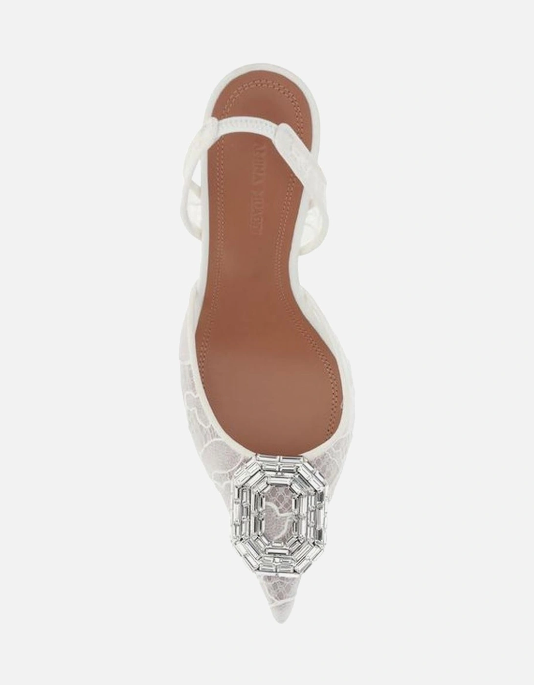 Lace Camelia Slingback Jewel Rhinestone Pumps Women - White
