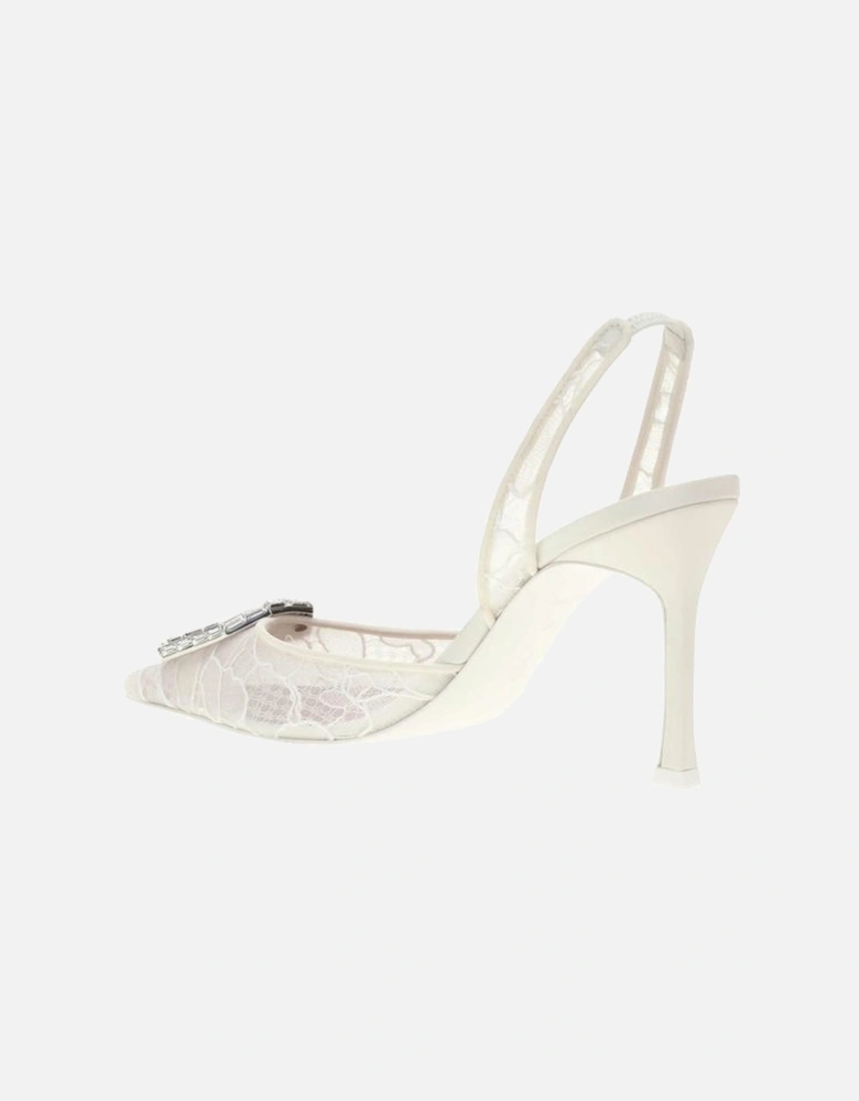 Lace Camelia Slingback Jewel Rhinestone Pumps Women - White