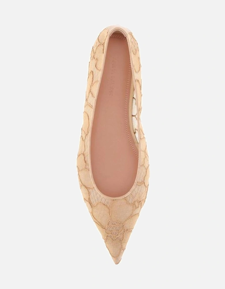 Lace Design Barbara Ballerinas with Elongated Toe Women - Beige Flats