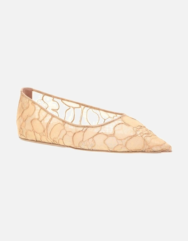 Lace Design Barbara Ballerinas with Elongated Toe Women - Beige Flats