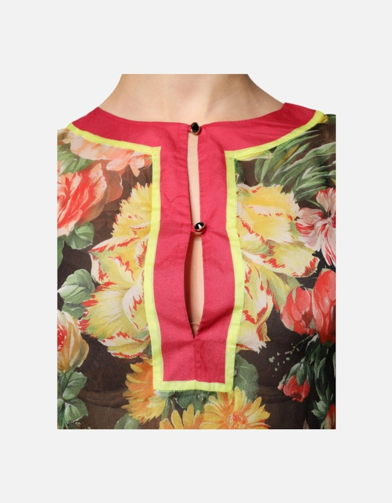 Floral Print Long Sleeve Silk Kaftan Dress Women - Multicolor Dresses