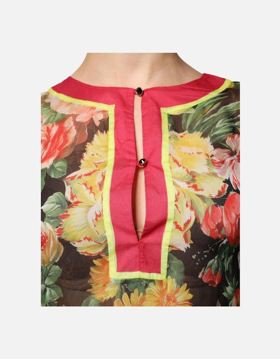 Floral Print Long Sleeve Silk Kaftan Dress Women - Multicolor Dresses