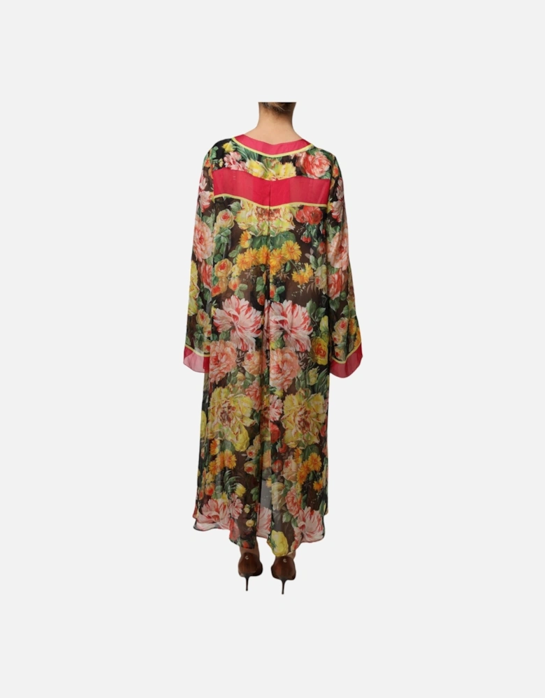 Floral Print Long Sleeve Silk Kaftan Dress Women - Multicolor Dresses