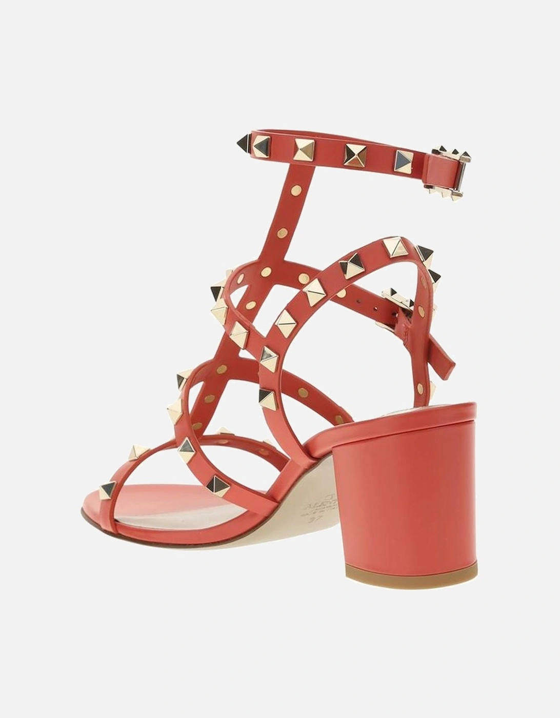 Rockstud Leather Sandals with Chunky Heel Women - Orange