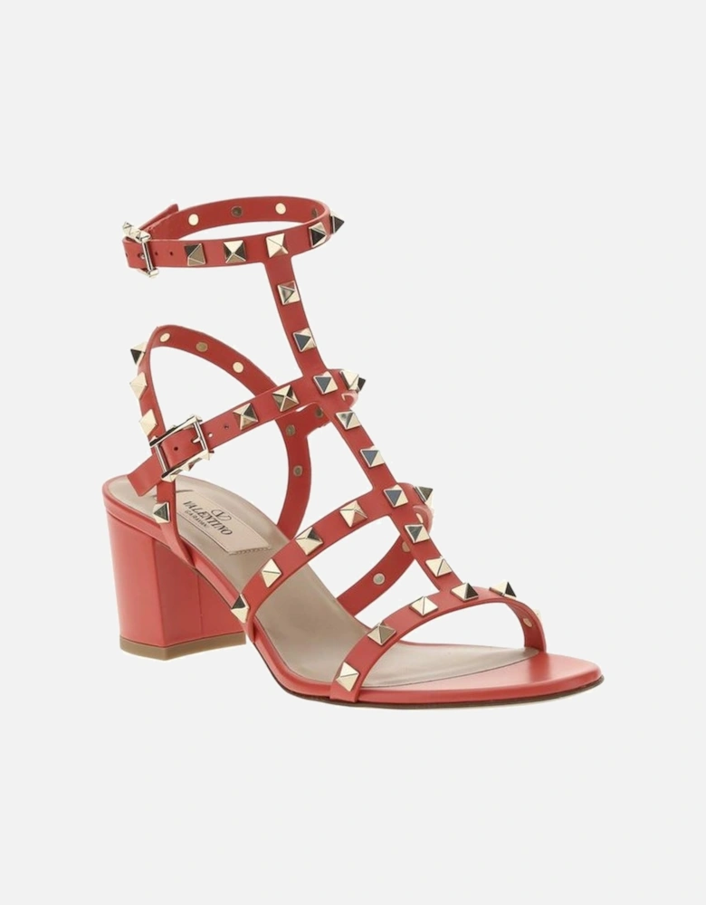 Rockstud Leather Sandals with Chunky Heel Women - Orange