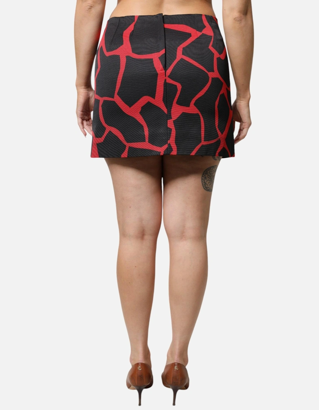 Mid Waist Mini Skirt with Back Zipper Women - Black And Red