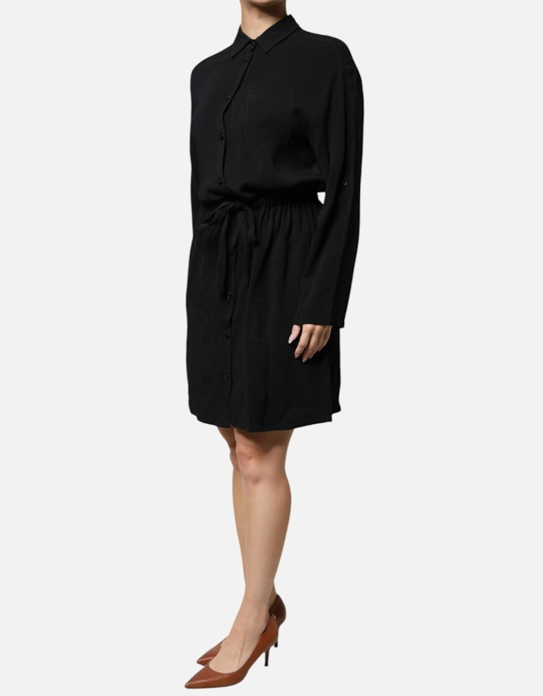 Mini Shirt Dress with Drawstring Waist Women - Black Dresses