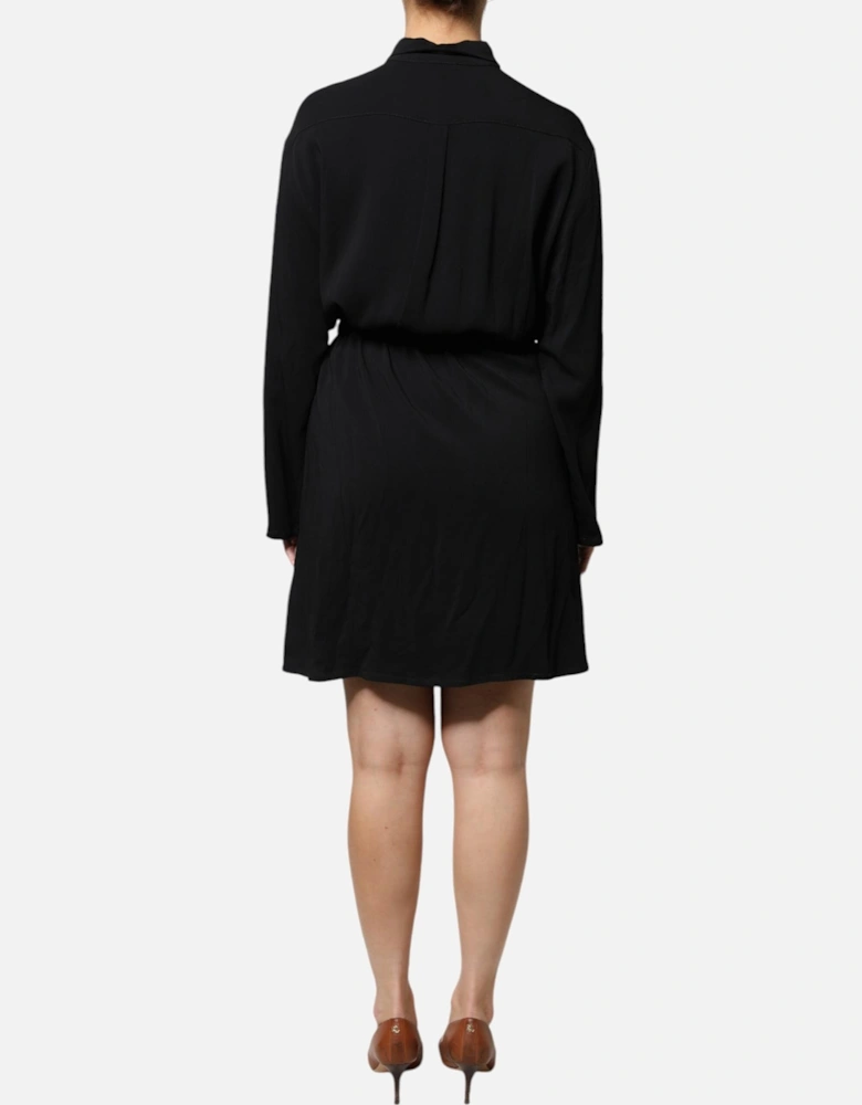 Mini Shirt Dress with Drawstring Waist Women - Black Dresses