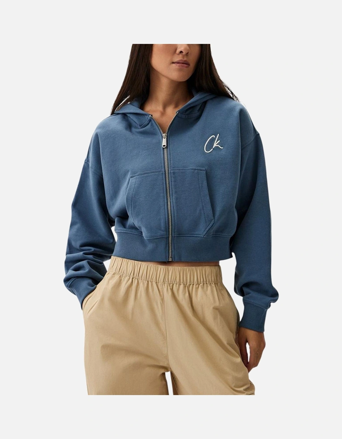 Embroidered Zip-Up Cotton Hoodie Women - Light Blue Sweaters, 4 of 3
