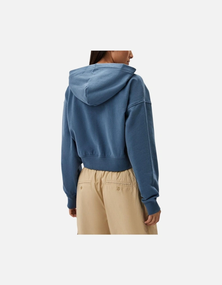 Embroidered Zip-Up Cotton Hoodie Women - Light Blue Sweaters