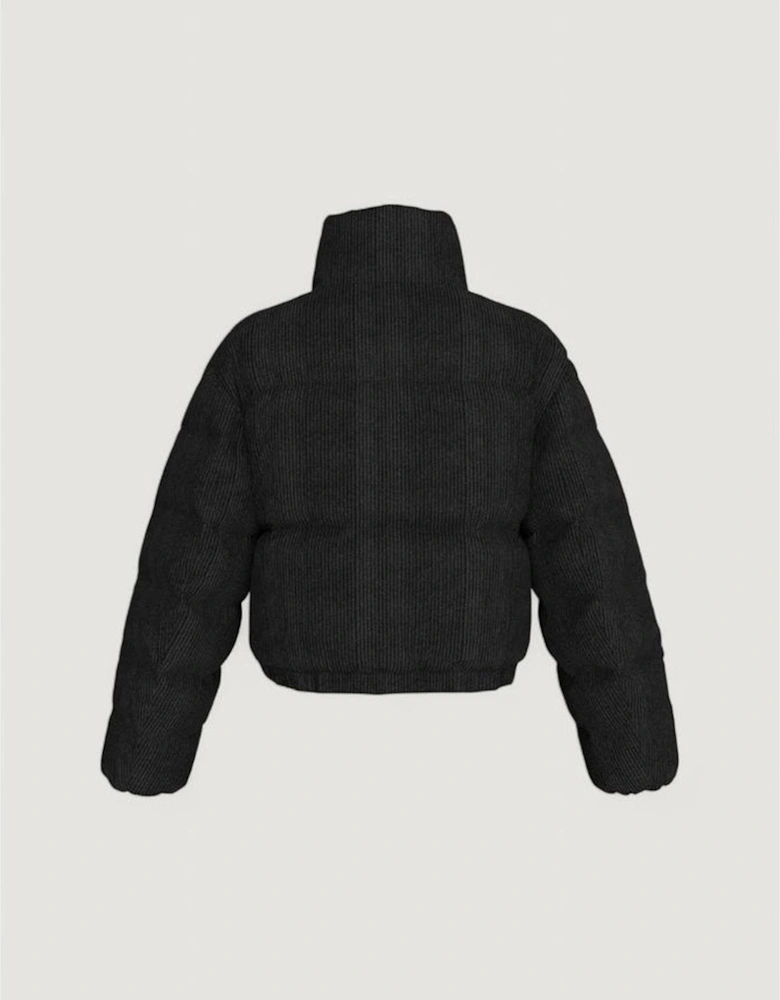 Corduroy Puffer Jacket with Modern Loose Fit Women - Black Jackets