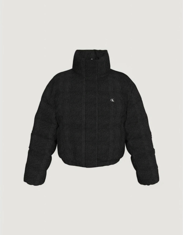Corduroy Puffer Jacket with Modern Loose Fit Women - Black Jackets