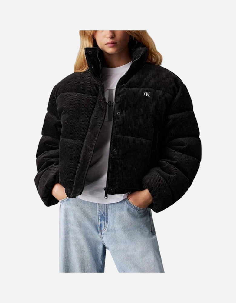 Corduroy Puffer Jacket with Modern Loose Fit Women - Black Jackets