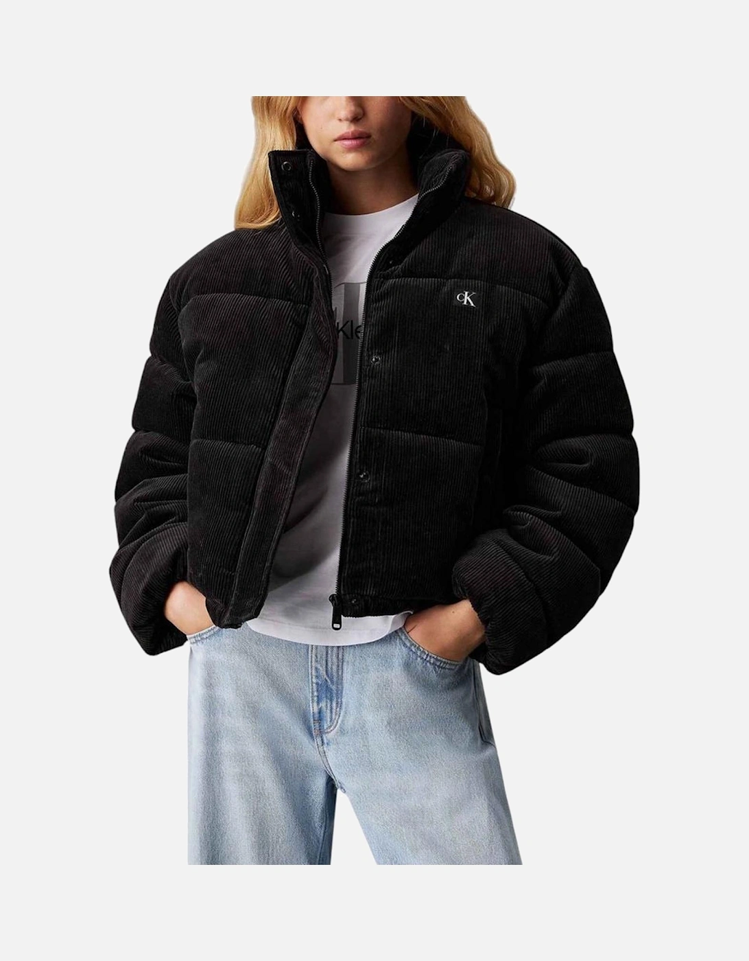 Corduroy Puffer Jacket with Modern Loose Fit Women - Black Jackets