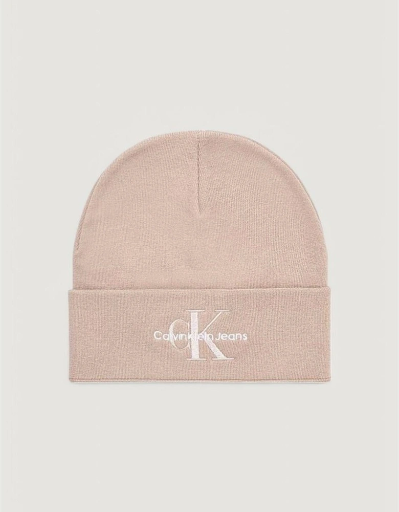 Mono Logo Embroidered Cotton Beanie Women - Beige Hats