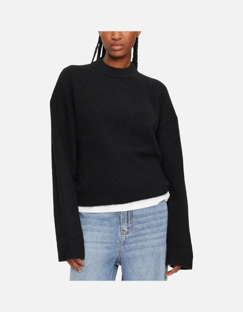 Textured Loose High Neck Sweater Women - Black