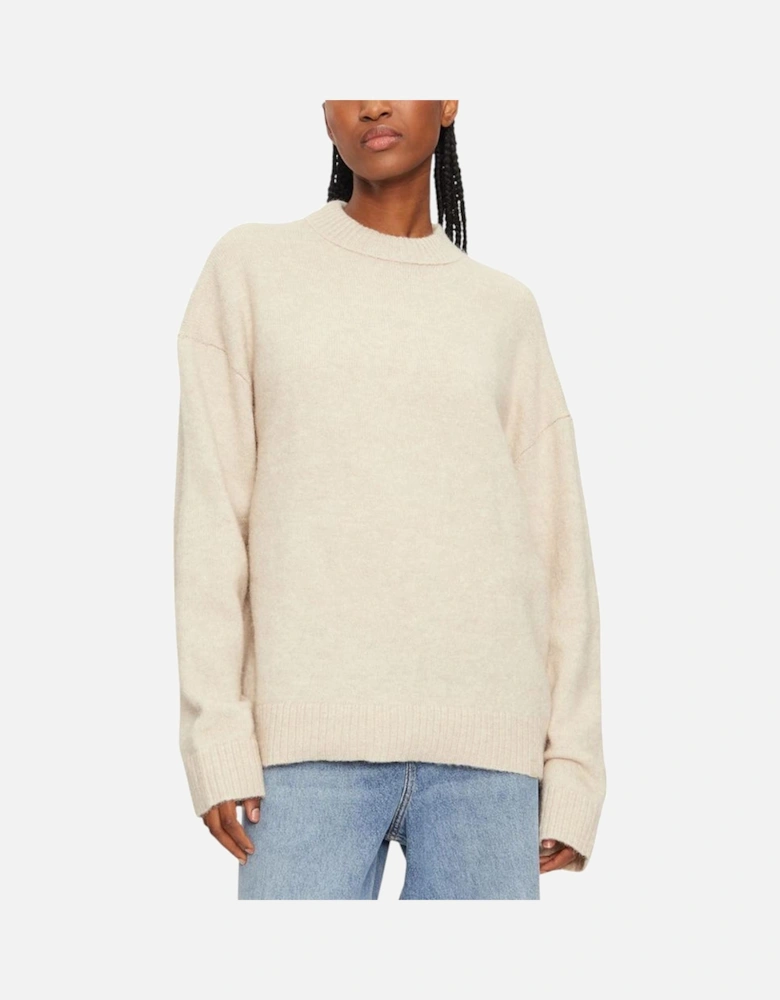 Textured Loose High Neck Sweater Women - Beige