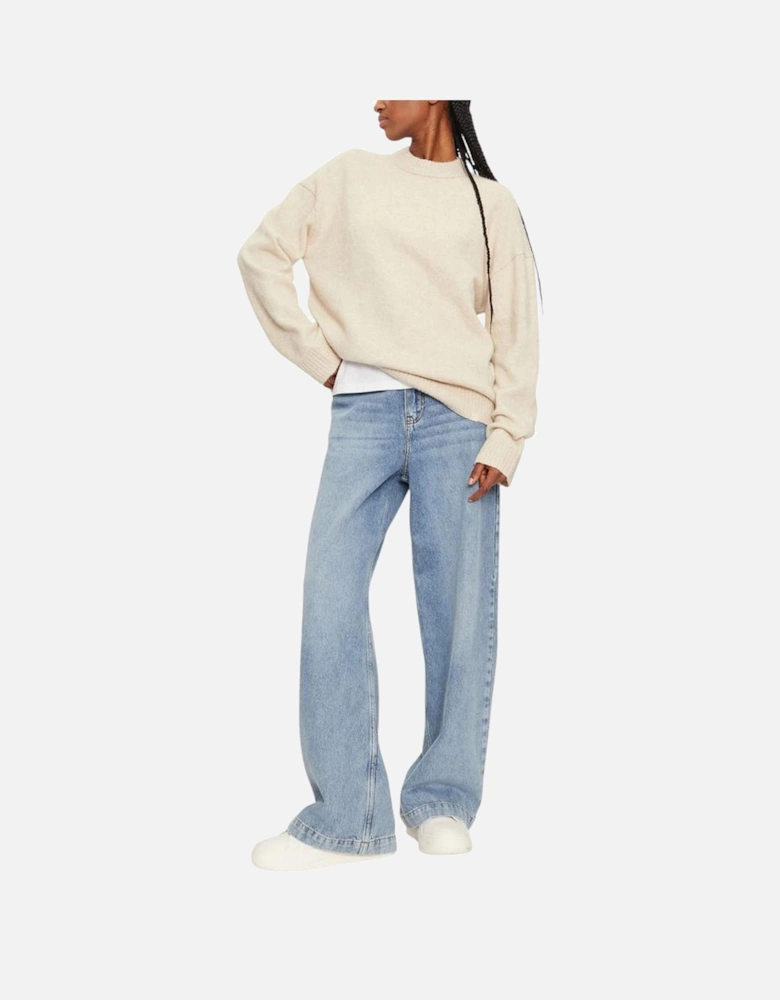 Textured Loose High Neck Sweater Women - Beige