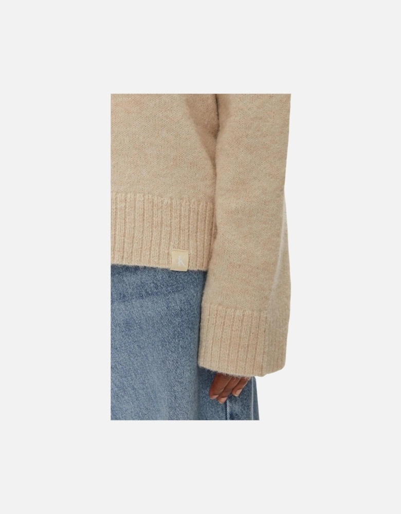 Textured Loose High Neck Sweater Women - Beige