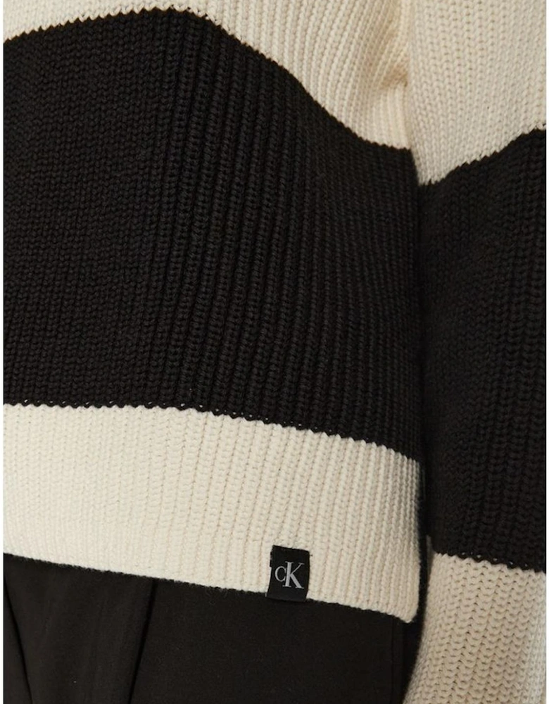 Chunky Loose High Neck Striped Sweater Women - Black And White
