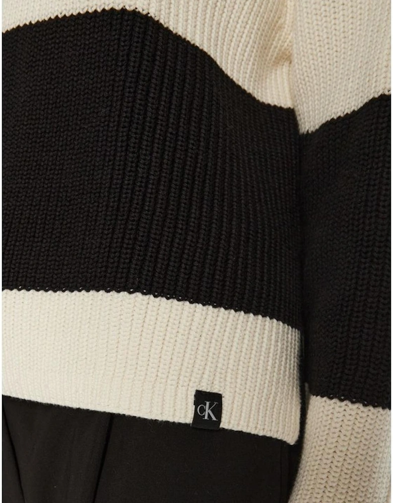 Chunky Loose High Neck Striped Sweater Women - Black And White