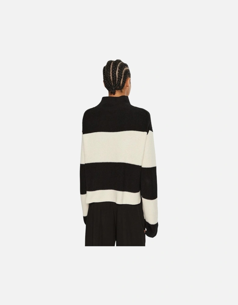 Chunky Loose High Neck Striped Sweater Women - Black And White