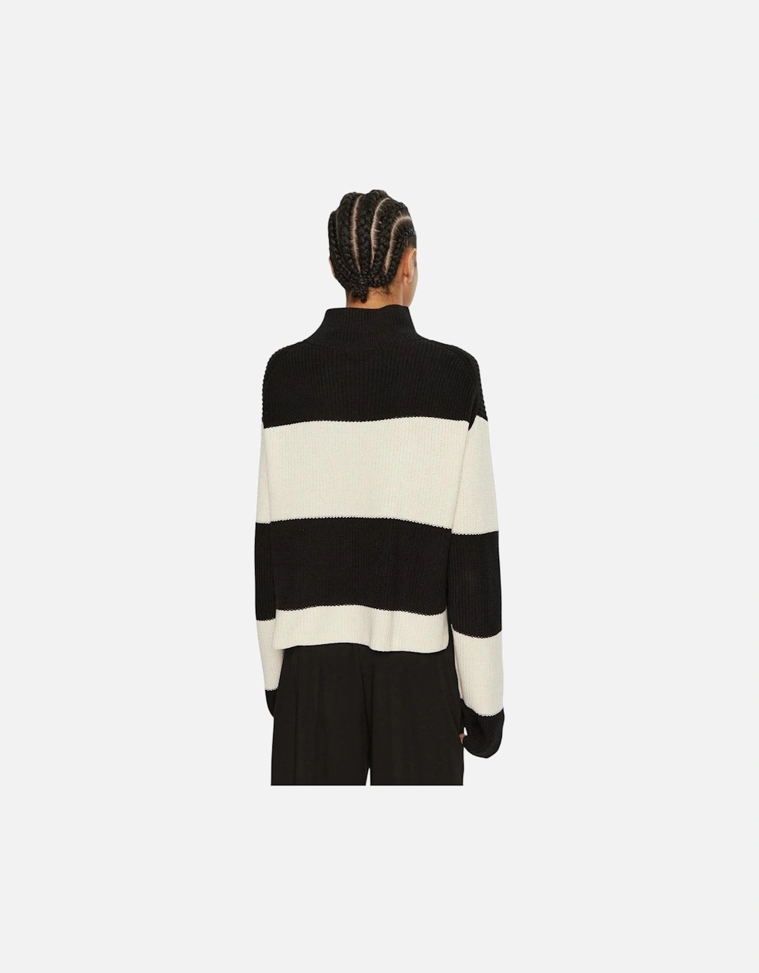 Chunky Loose High Neck Striped Sweater Women - Black And White