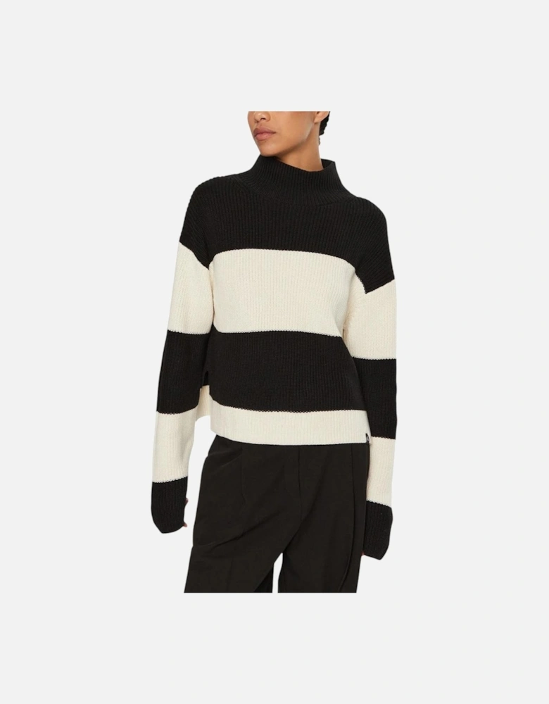 Chunky Loose High Neck Striped Sweater Women - Black And White