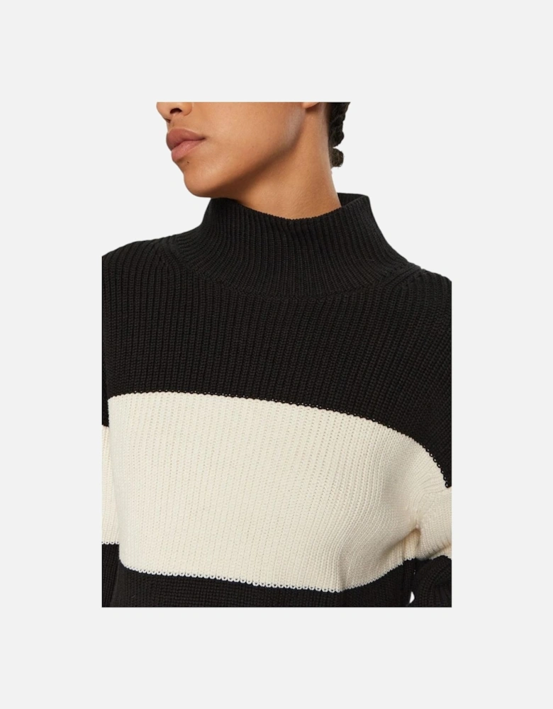 Chunky Loose High Neck Striped Sweater Women - Black And White