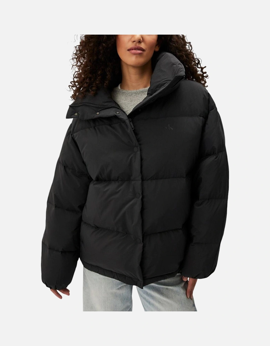 Relaxed Fit Puffer Jacket with High Collar Women - Black Jackets, 5 of 4