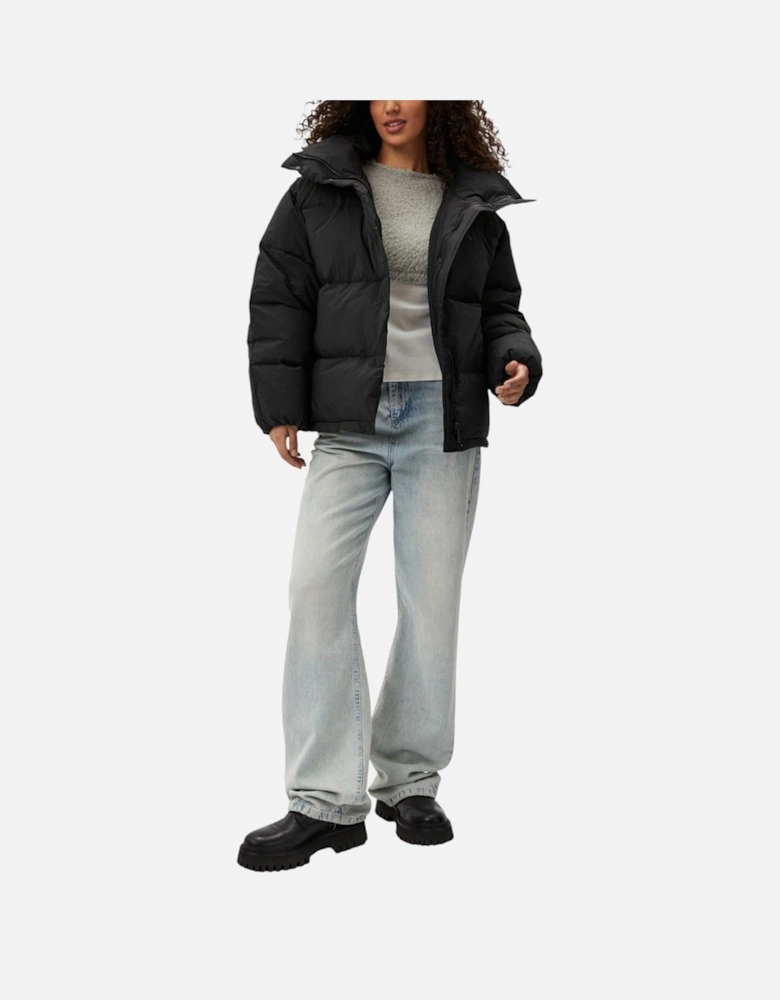 Relaxed Fit Puffer Jacket with High Collar Women - Black Jackets