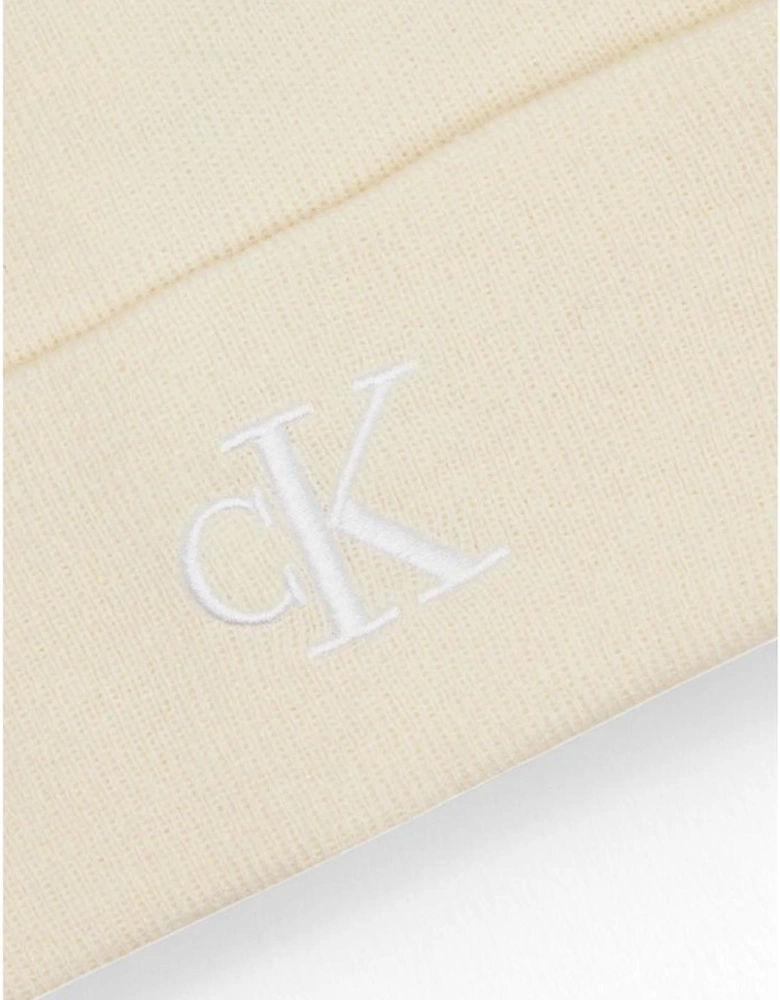 Monogram Embroidered Recycled Polyester Beanie Women - Cream Hats