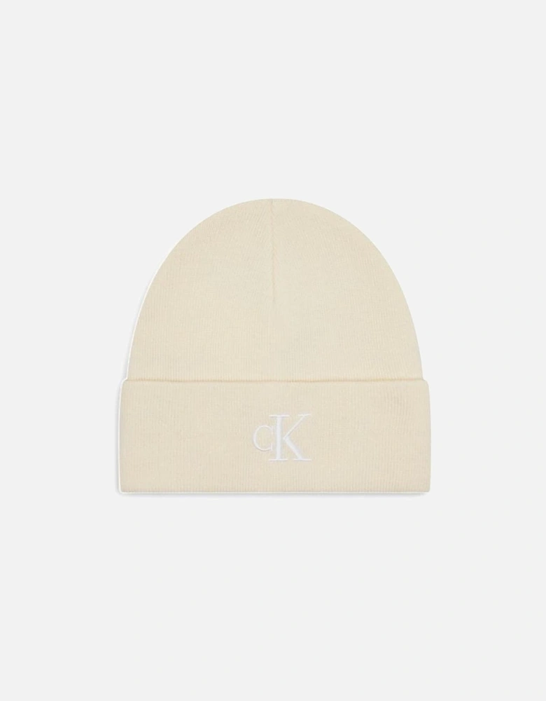 Monogram Embroidered Recycled Polyester Beanie Women - Cream Hats