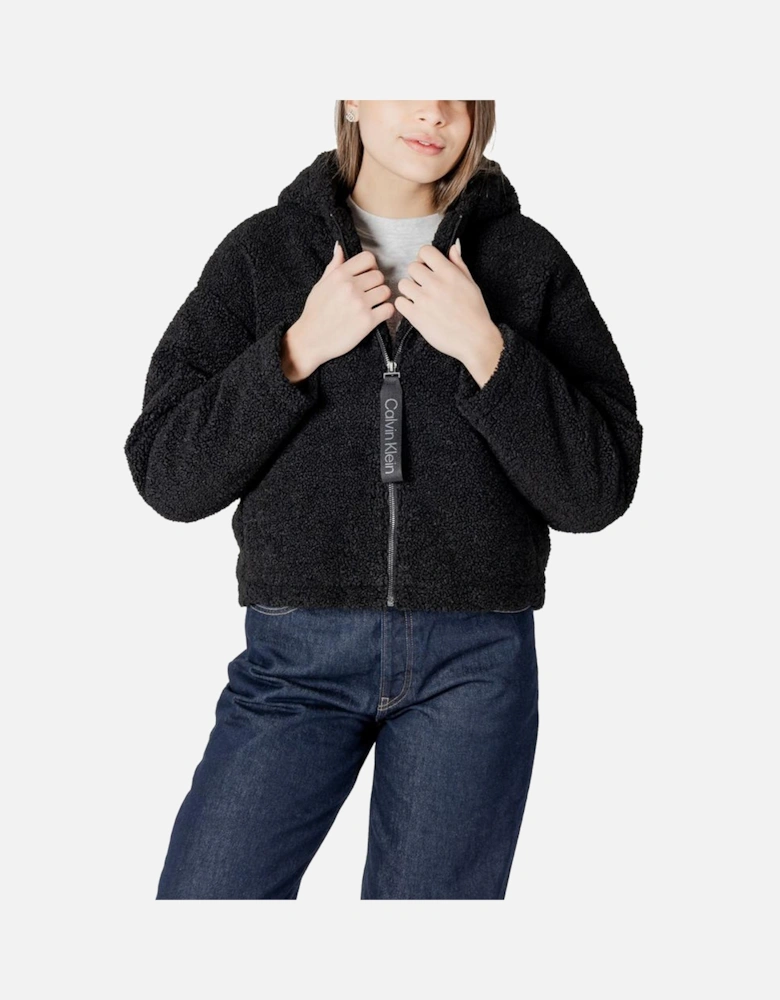 Sherpa Hooded Cropped Zip-Up Jacket Women - Black Jackets