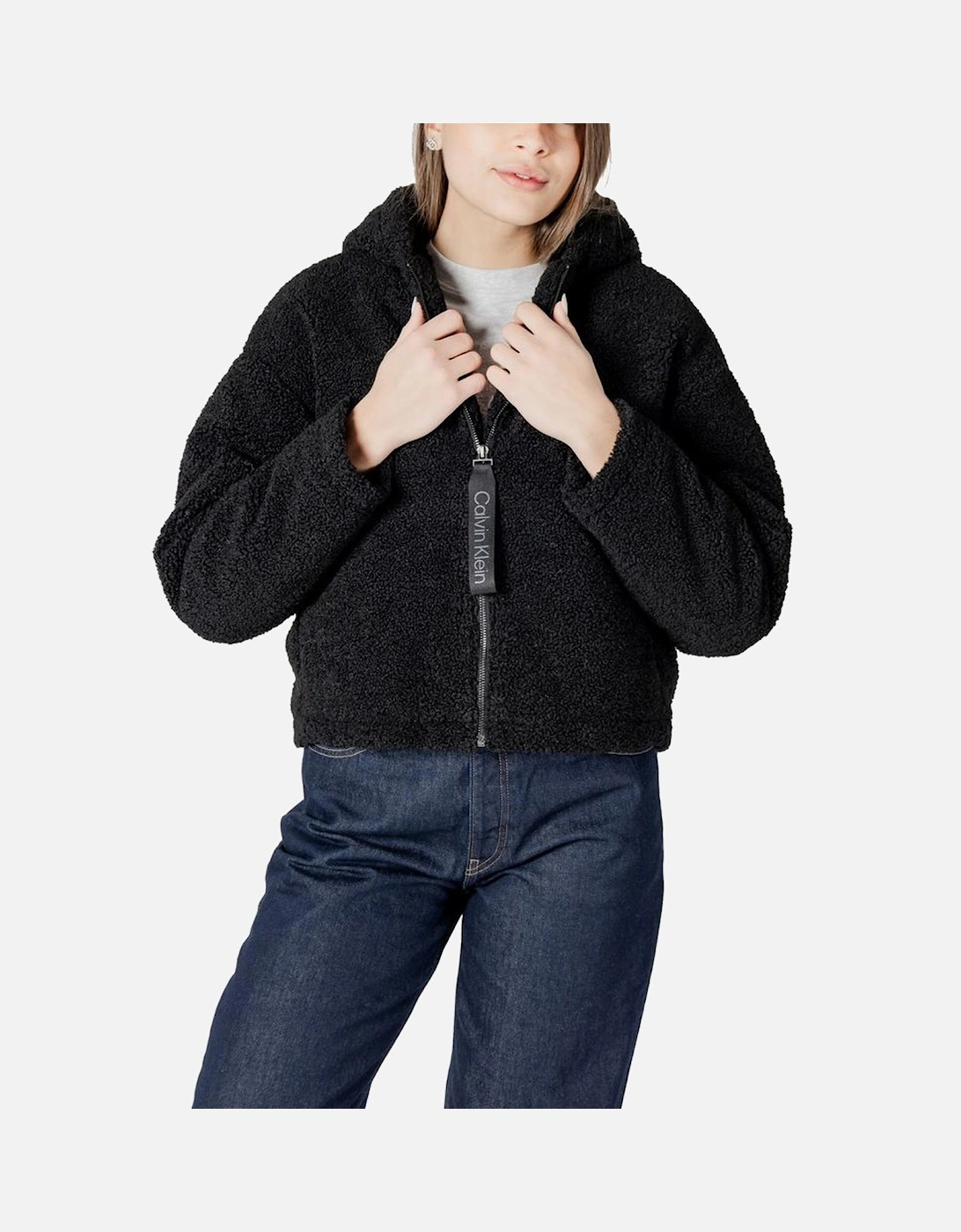 Sherpa Hooded Cropped Zip-Up Jacket Women - Black Jackets