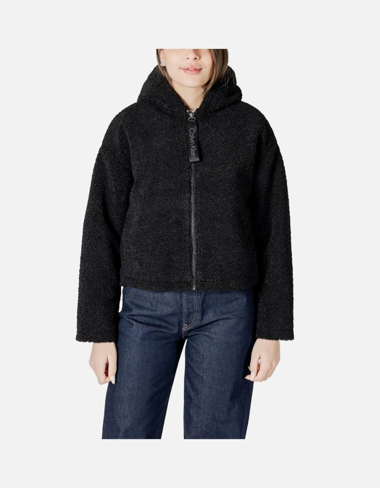 Sherpa Hooded Cropped Zip-Up Jacket Women - Black Jackets