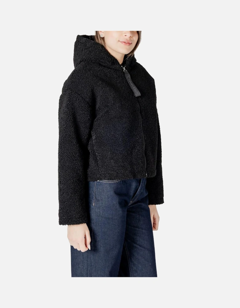 Sherpa Hooded Cropped Zip-Up Jacket Women - Black Jackets