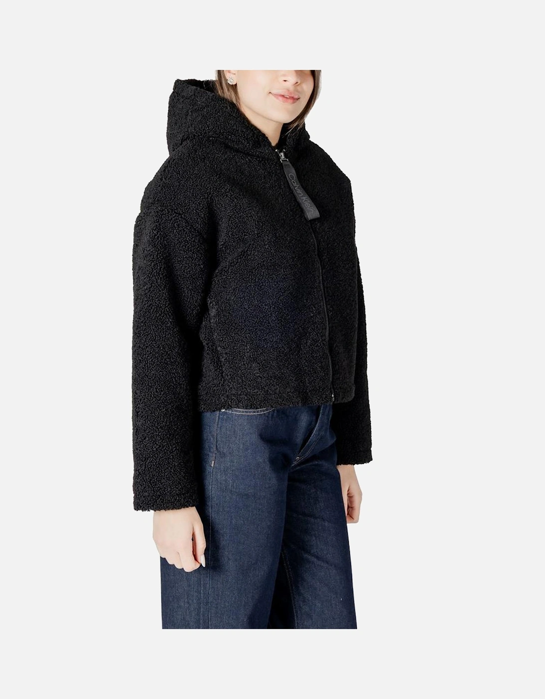 Sherpa Hooded Cropped Zip-Up Jacket Women - Black Jackets