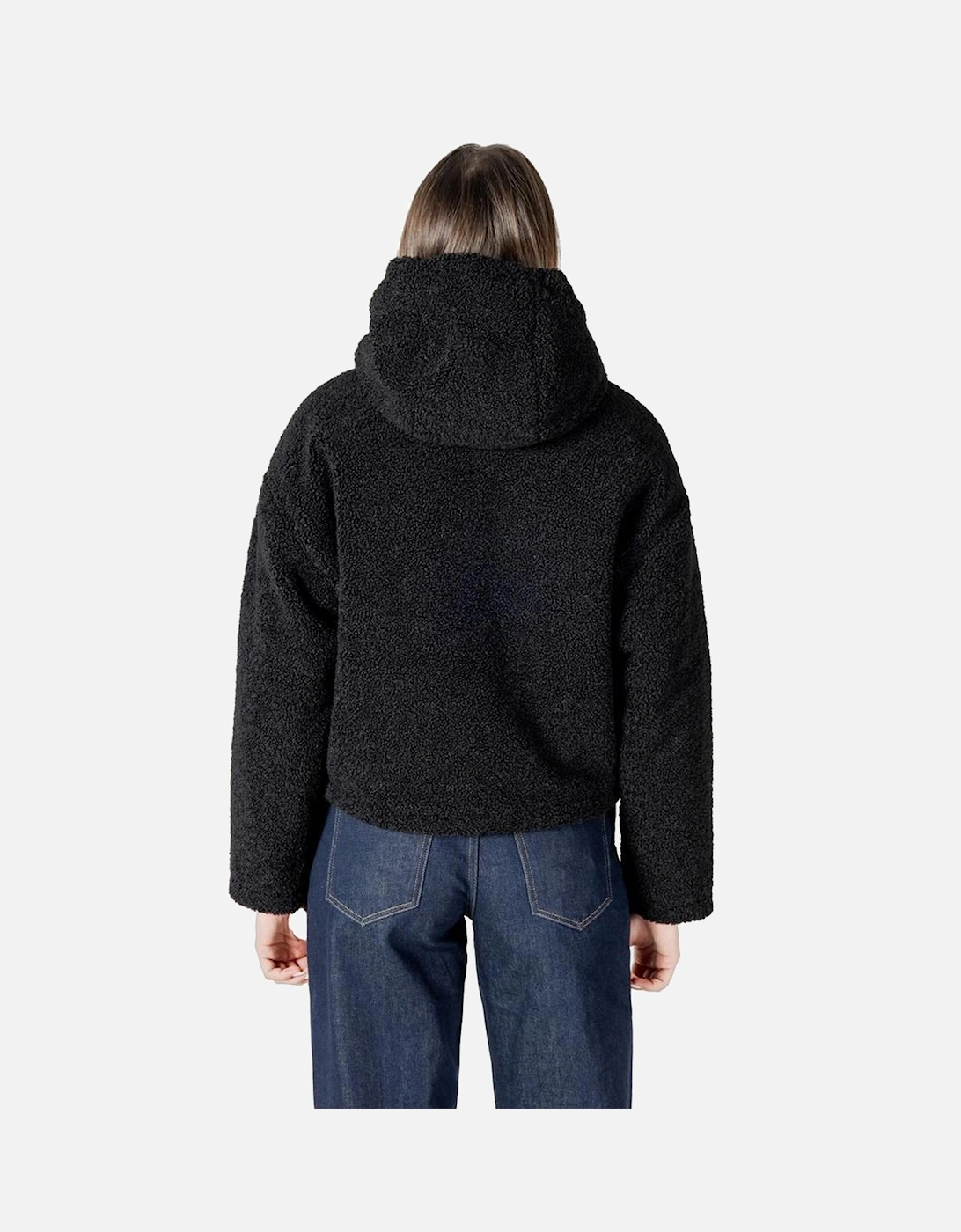 Sherpa Hooded Cropped Zip-Up Jacket Women - Black Jackets