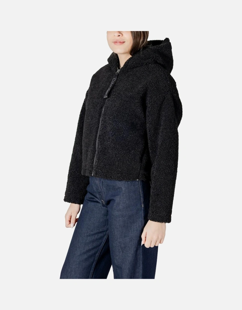 Sherpa Hooded Cropped Zip-Up Jacket Women - Black Jackets