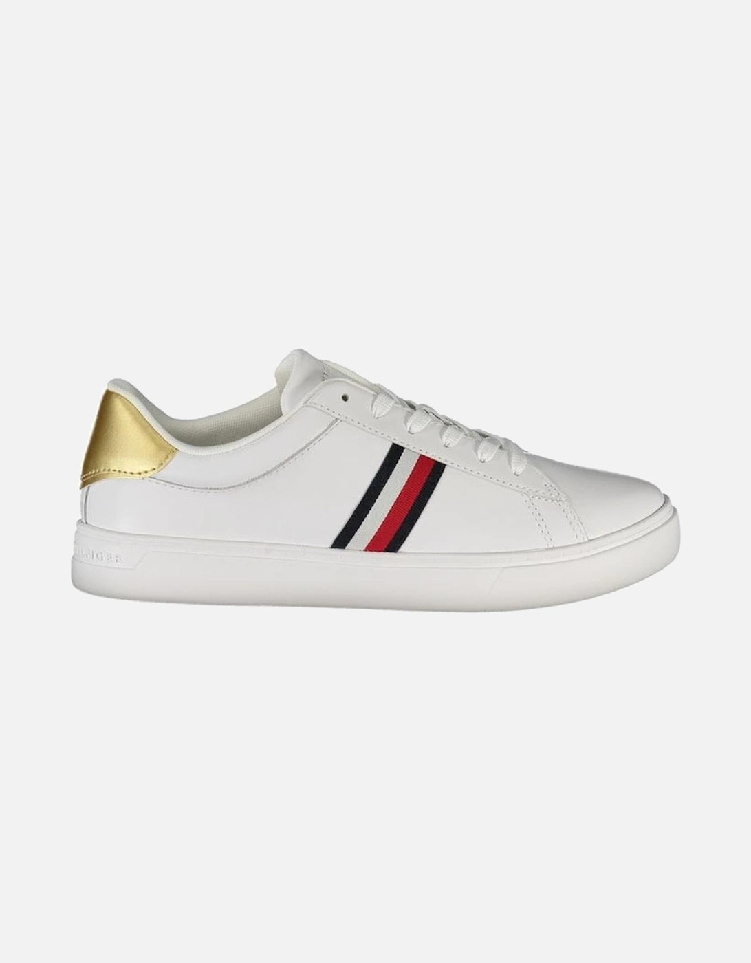 Tommy Hilfiger Women's White Sneakers With Gold Detailing - : Size 7