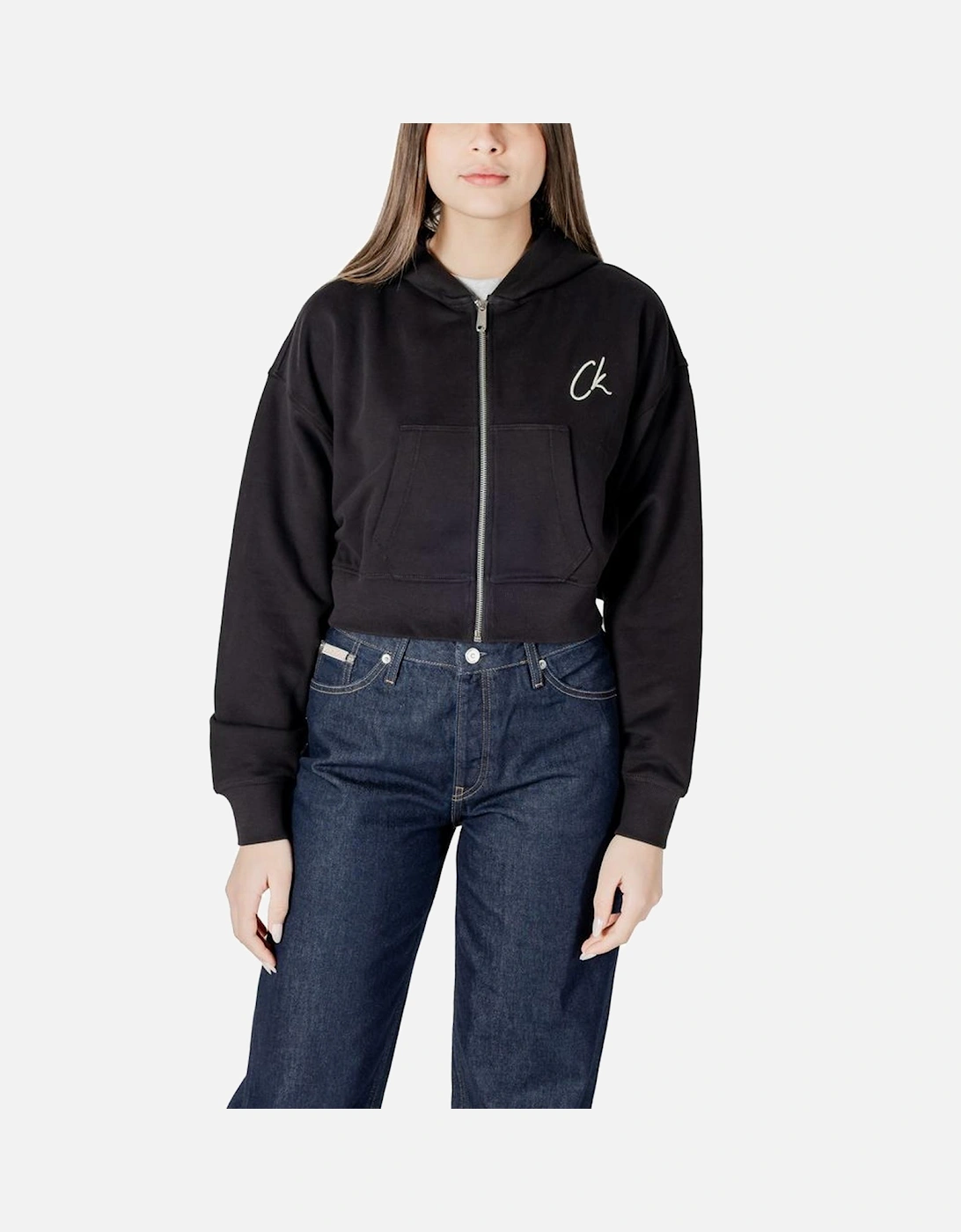Embroidered Zip Hoodie with Front Zip Design Women - Black Sweaters, 6 of 5