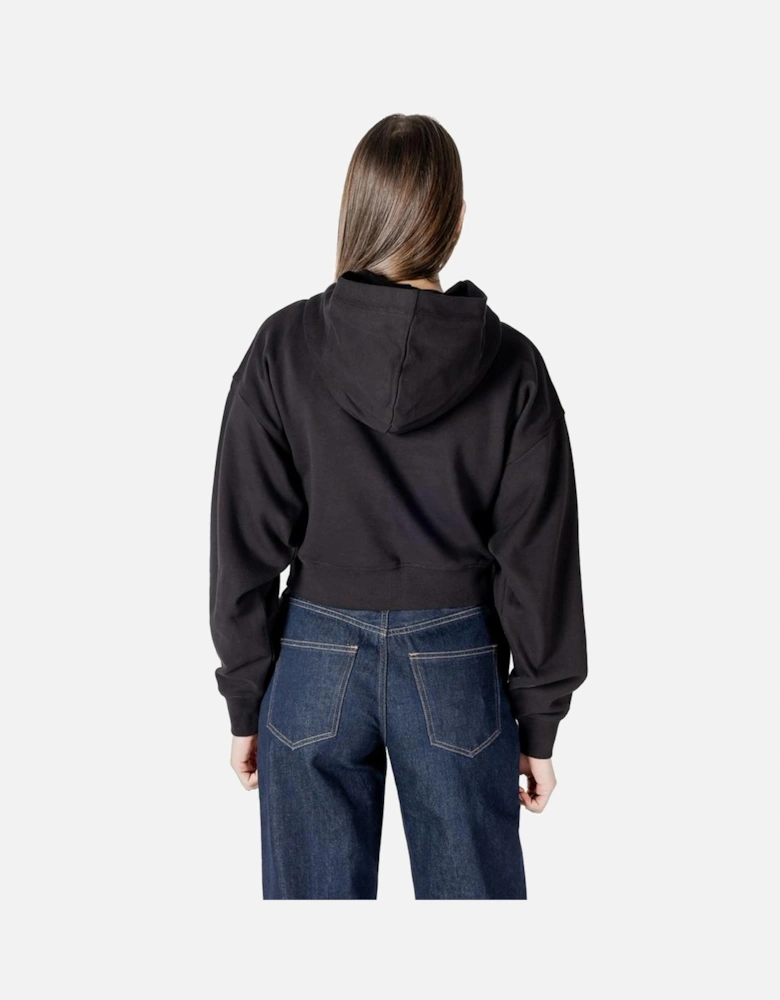 Embroidered Zip Hoodie with Front Zip Design Women - Black Sweaters