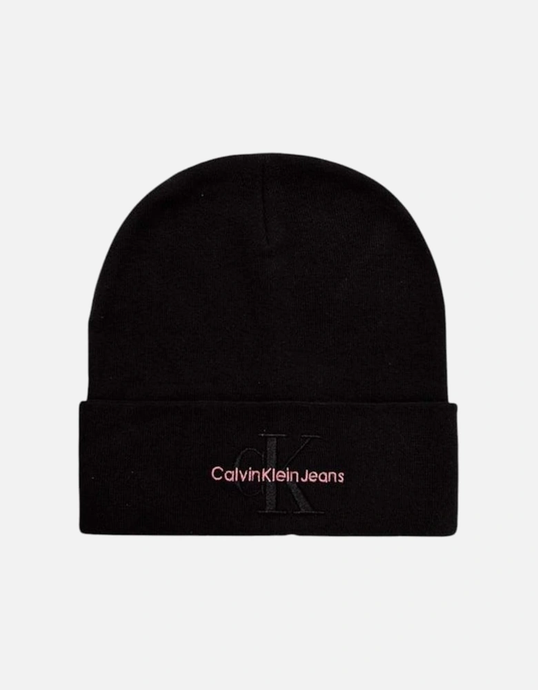 Mono Logo Embroidered Cotton Beanie Women - Black Hats