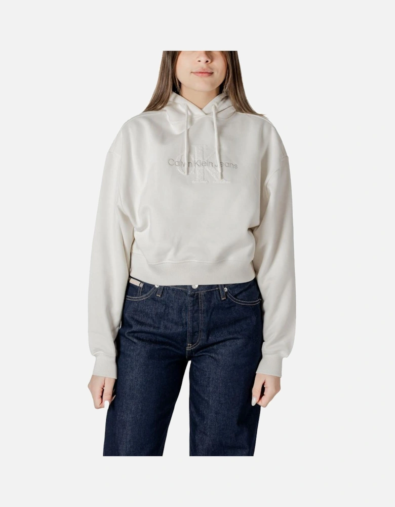 Chenille Logo Oversized Cotton Hoodie Women - Cream Sweaters