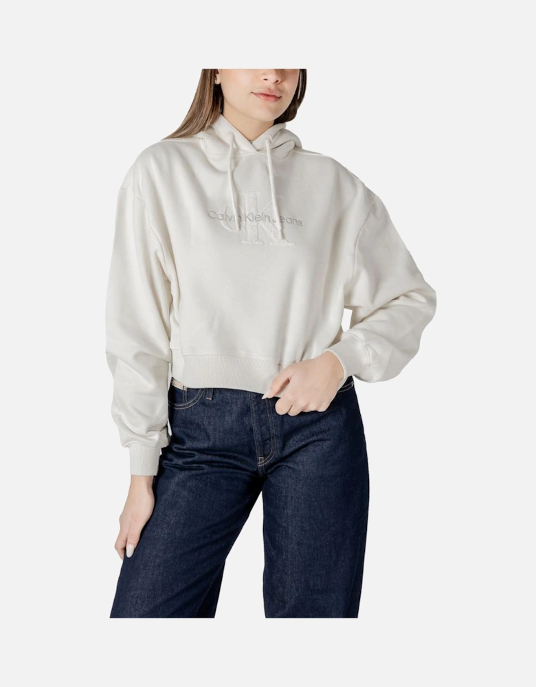 Chenille Logo Oversized Cotton Hoodie Women - Cream Sweaters