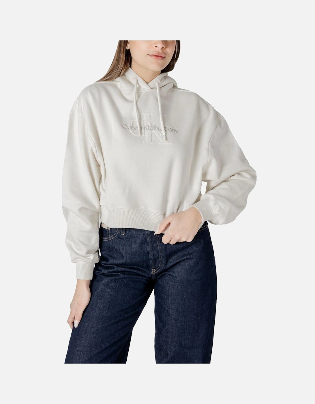 Chenille Logo Oversized Cotton Hoodie Women - Cream Sweaters