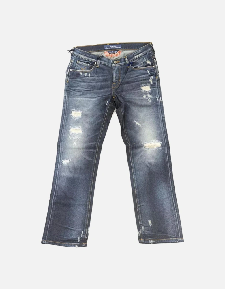 Straight-Leg Jeans with Rips and Embroidery Women - Blue Jeans