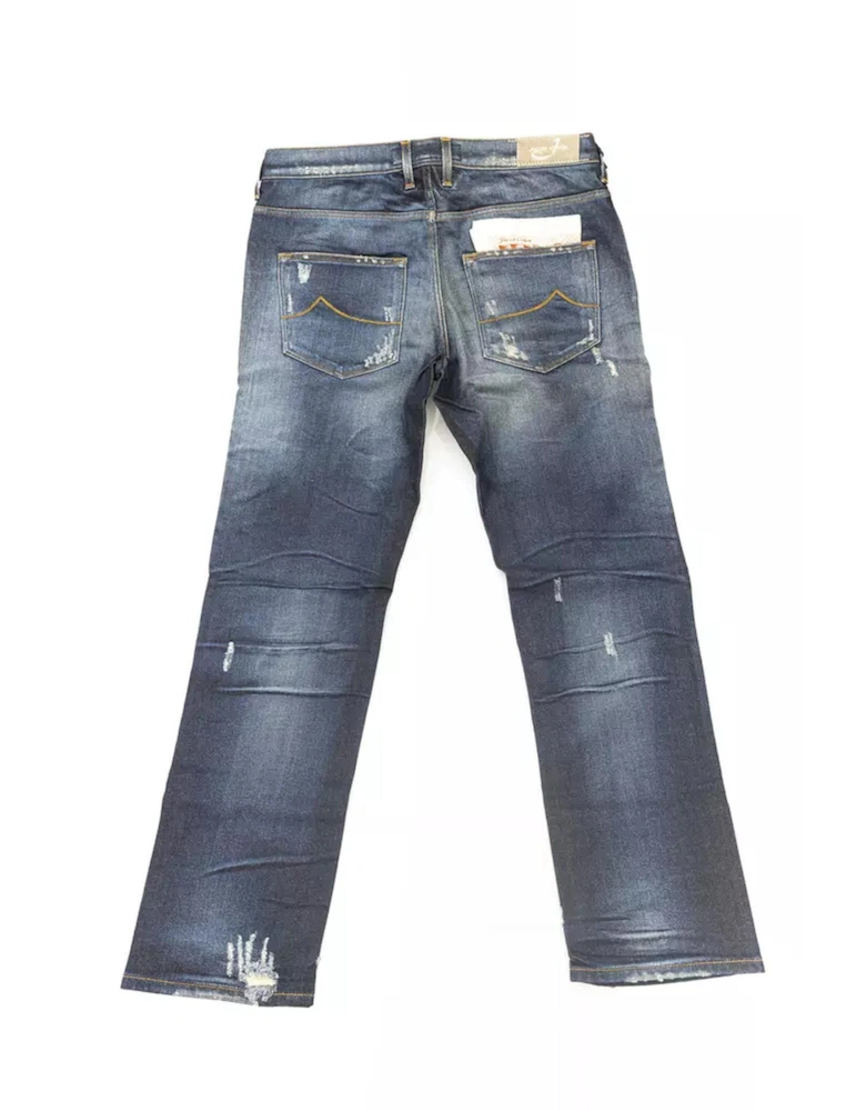 Straight-Leg Jeans with Rips and Embroidery Women - Blue Jeans
