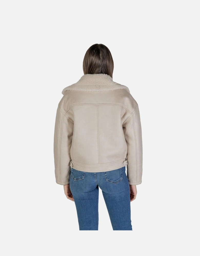 Faux Leather Double-Breasted Jacket Women - Beige Jackets